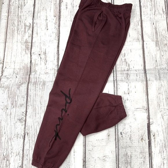 PINK Victoria's Secret Pants - PINK BY VICTORIA’S SECRET FLEECE RELAXED SWEATPANTS RICH MAROON SCRIPT LOGO